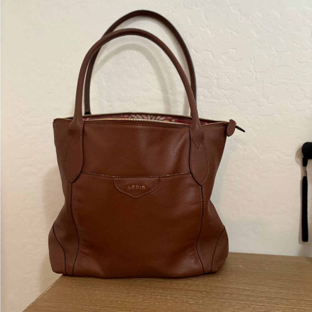 Lodis Chestnut Leather Tote